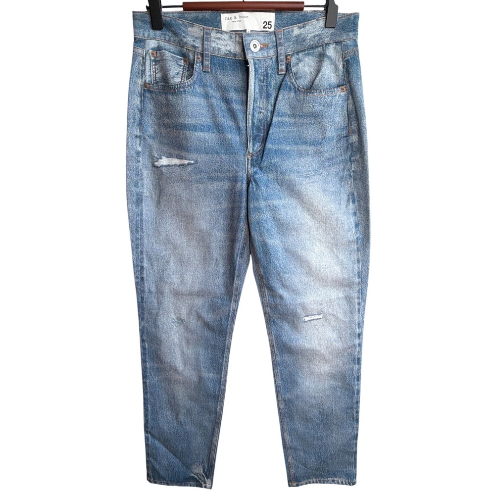 Rag & Bone Liquid Miramar Printed Jeans Womens 25 Blue Distressed Indie Sleaze